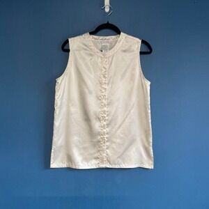 Y2K Satin Blouse‎ Women's Size Small Esleep White Cream Button Down Classic